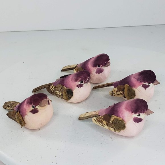 Vintage Mushroom Miniature Bird Pink Decorative Floral Arrangement Craft Wedding - Picture 1 of 5